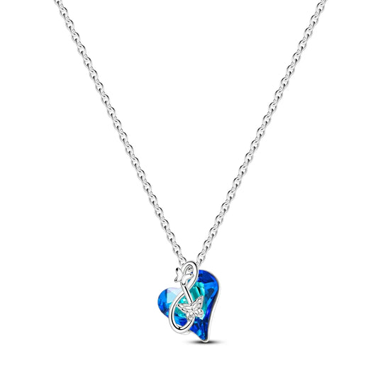 Blue Crystal Heart Infinity Necklace