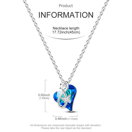 Blue Crystal Heart Infinity Necklace